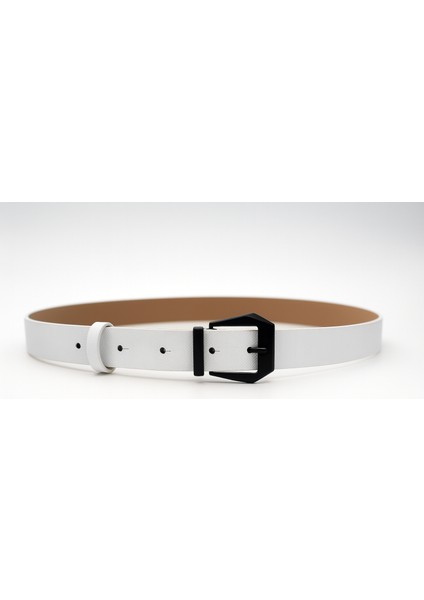 Kadın Dokulu Siyah Tokalı Deri Görünümlü Kemer