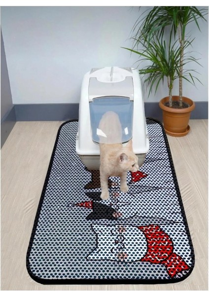 Pati Cool 60X120 Büyük Boy Kedi Kumu Wc Önü Paspas – Pati Desenli Elekli Tuvalet Önü Paspas Xxl