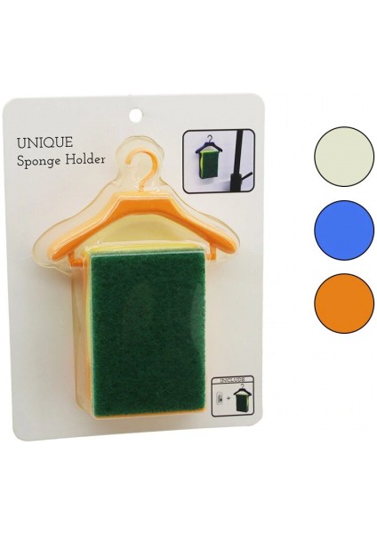 Askı Standlı Renkli Plastik - Yapışkanlı Bulaşık Süngeri 16X11X3.4CM (5324)