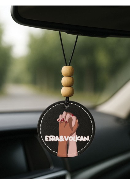 Kişiye Özel Isim Yazılı 1.sınıf Deri Oto Aksesuar Dikiz Aynası Süsü Siyah - Elele