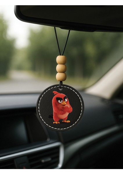 Özel Tasarım Deri Baskılı Desenli Araba Dikiz Aynası Süsü Siyah - Angry