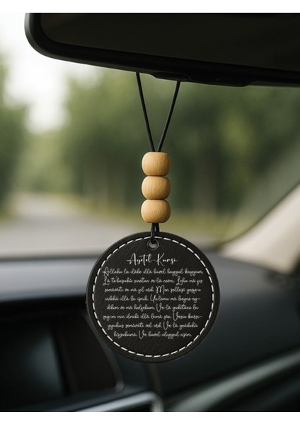 Özel Tasarım Deri Baskılı Desenli Araba Dikiz Aynası Süsü Siyah - Ayetel Kursi