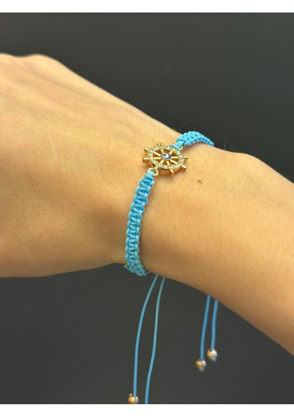 Zirkon Taşlı Denizci Dümen Makrome Ip Bileklik