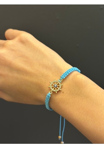 Zirkon Taşlı Denizci Dümen Makrome Ip Bileklik