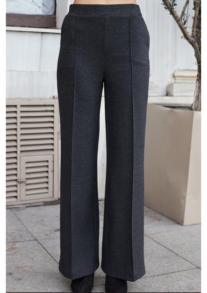 Kadın Kalın Esnek Kumaş Yan Cepli Bol Paça Yüksek Bel Rahat Kesim Palazzo Pantolon-Antrasit fiyatları