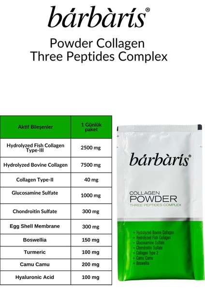 Kolajen Tozu Üç Peptit Kompleksi 30 Saşe Gluten ve Şeker İçermez modelleri