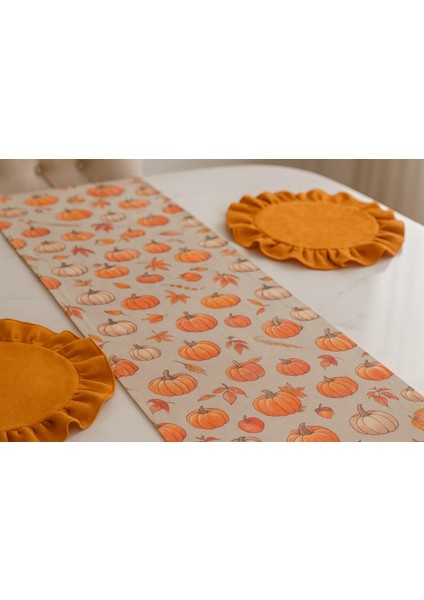 Yılbaşı Noel Temalı Kabaklı Fırfırlı Supla Runner Takımı 7 Parça 110X40 cm