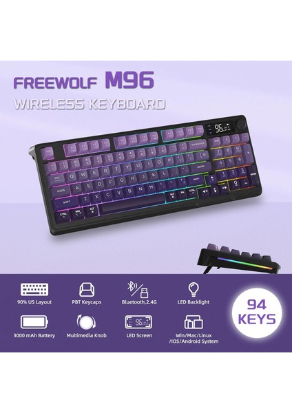 M96 Ofis Klavye Bluetooth/2.4g Kablosuz Oyuncu Klavye Işıklı USB Type-C Kablolu Şarjlı modelleri