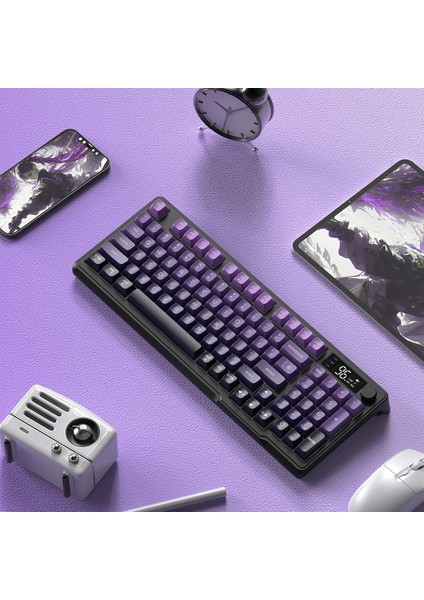 M96 Ofis Klavye Bluetooth/2.4g Kablosuz Oyuncu Klavye Işıklı USB Type-C Kablolu Şarjlı