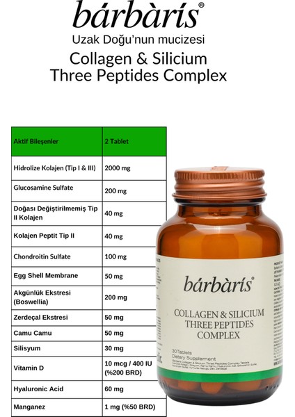Collagen&sılıcıum Tree Peptıdes Complex 30 Tablets-3 Paket modelleri