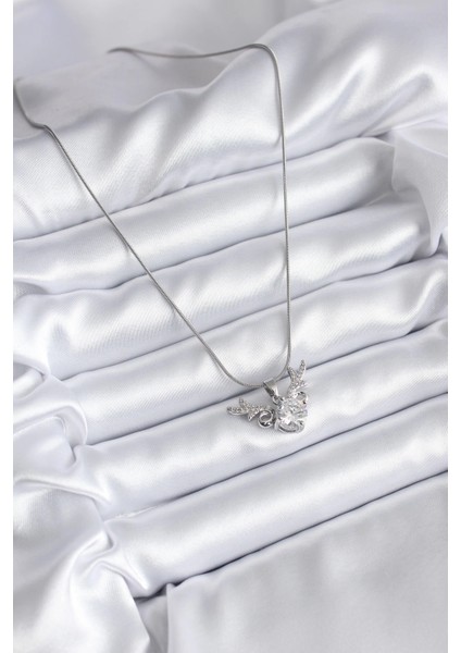 Bfs 316L Çelik Gümüş Renk Zirkon Taşlı Boynuz Model Kadın Kolye fiyatları