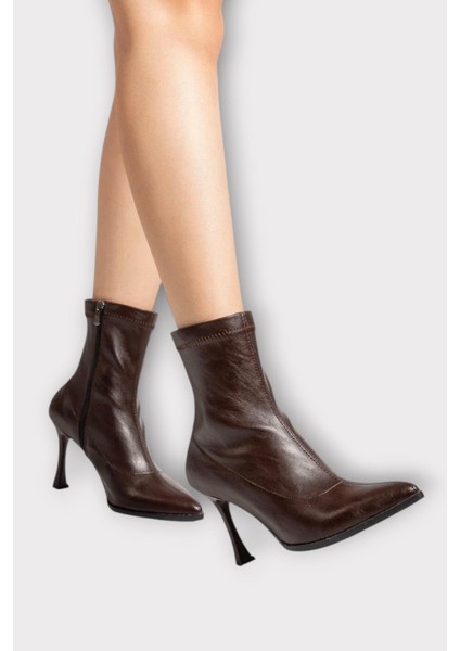Sivri Burun İnce Topuklu Streç Kadın Bot KAHVERENGİ indirimleri
