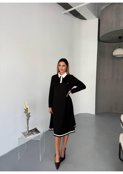 Kadın Gold Çıt Çıt Detaylı Polo Yaka Ingiliz Model Modal Kumaş Midi Boy Elbise modelleri