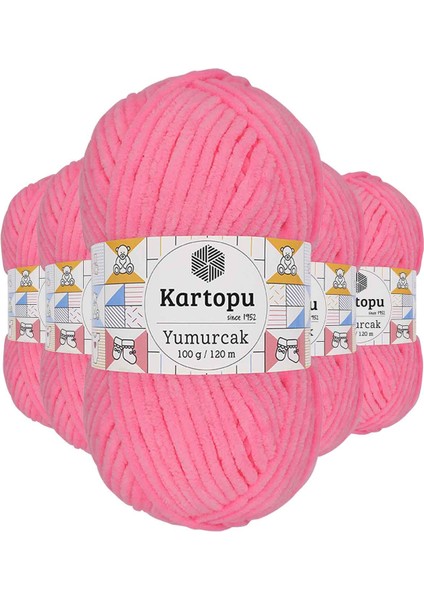 5 Adet Yumurcak Kadife El Örgü Ipi Fosfor Pembe K773