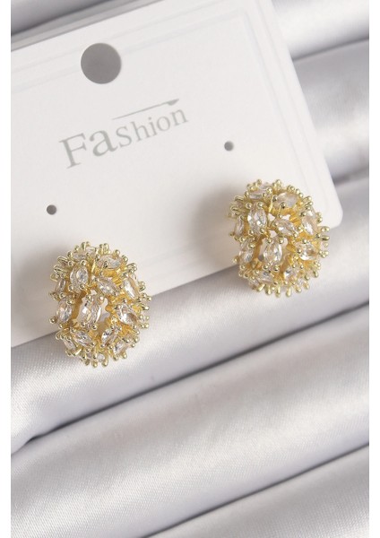 Bfs Pirinç Gold Renk Zirkon Taşlı Kadın Küpe