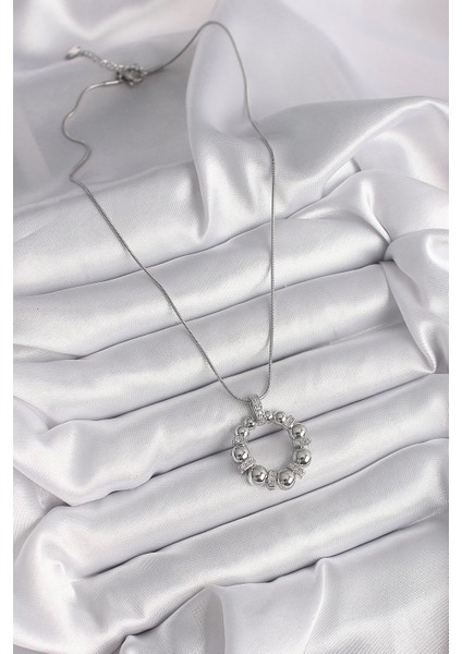 Bfs 316L Çelik Gümüş Renk Zincir Zirkon Taş Detaylı Bombeli Halka Model Kadın Kolye fiyatları