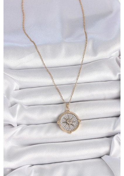 Bfs 316L Çelik Gold Renk Zirkon Taşlı Pusula Model Kadın Kolye fiyatları