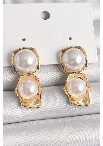 Bfs Pirinç Gold Renk Inci Kare Model Kadın Küpe