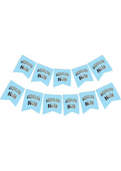 Hoşgeldin Oğlum Yazılı Mavi Üzeri Gümüş Yeni Doğan Bebek Doğum Süsü Afiş Bayrak Flama 2.2 Metre (5324)