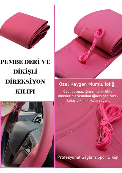 Mazda 6 Pembe Deri Dikiş Direksiyon Kılıfı Prime Kalite