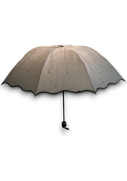Yağmur Damlası Desenli Dalgalı Kenarlı Manuel Kısa Boy Şemsiye