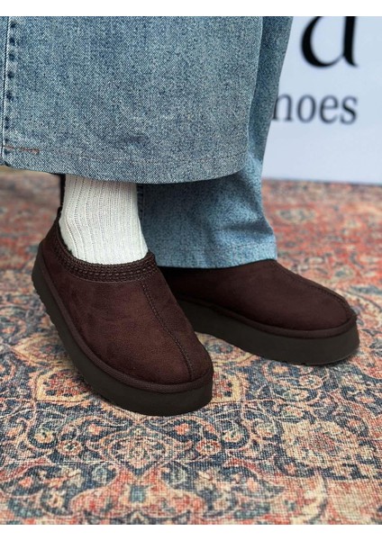 Yula Içi Kürklü Işleme Detaylı Acı Kahve Süet Kadın Bot