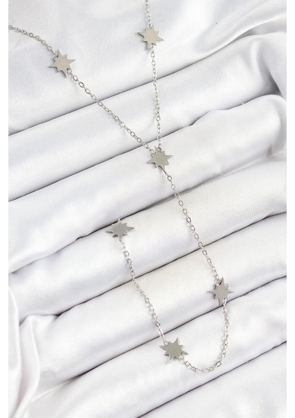 Bfs 316L Çelik Kutup Yıldızı Figürlü Y Model Gümüş Renk Kadın Kolye