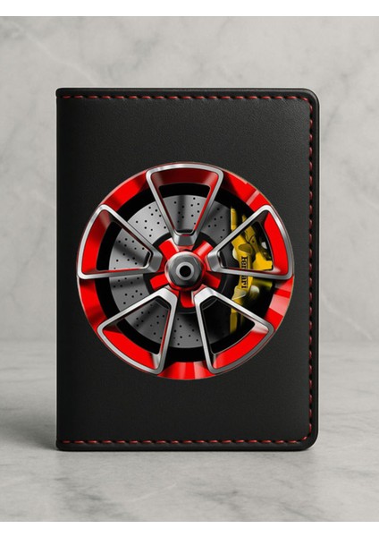 Ruhsat Koruyucu Baskılı Kart Bölmeli Siyah Vinlex Deri Ruhsat Kabı Kılıfı Spor Jant