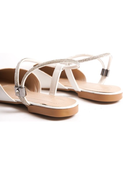 Carolıne Lastikli Ortopedik Rahat Taban Bilekten Taş Detaylı Kadın Babet Ayakkabı Ckt - Beyaz fırsatları