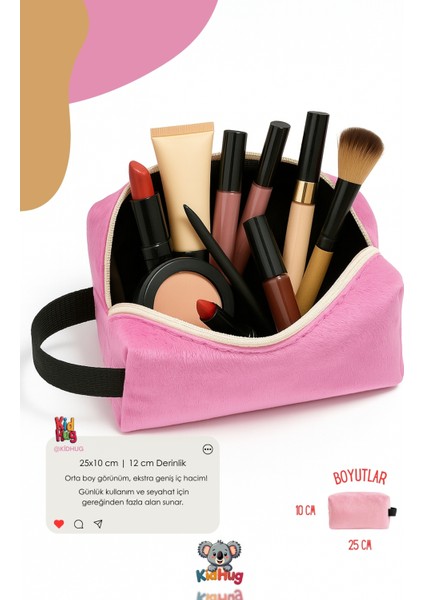 Peluş Yumuşacık Makyaj Çantası 25 cm Kadın Organizer Premuim Kumaş [ 5 Farklı Renk Seçeneği ]