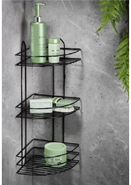 Köşelik Banyo 3 Raflı Siyah Metal ROYALEKS-56574