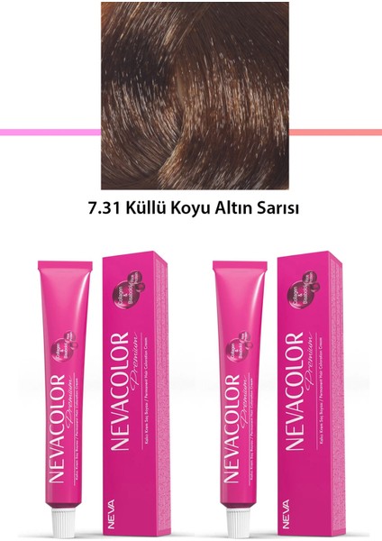 2 Li Set Premium 7.31 Küllü Koyu Altın Sarısı - Kalıcı Krem Saç Boyası 2 x 50 G Tüp