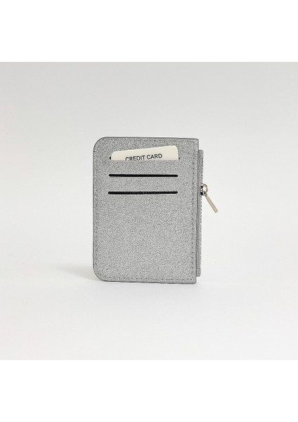 Parlak Simli Fermuar Kapamalı Cüzdan Bölümlü Şıkırtılı Kadın Kartlık