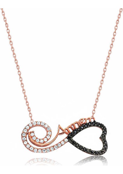 Gümüş Rose Kalpli Sonsuzluk Annem Kolye