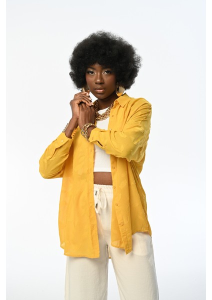 Kadın Oversıze Desenli Şifon Ince Gömlek