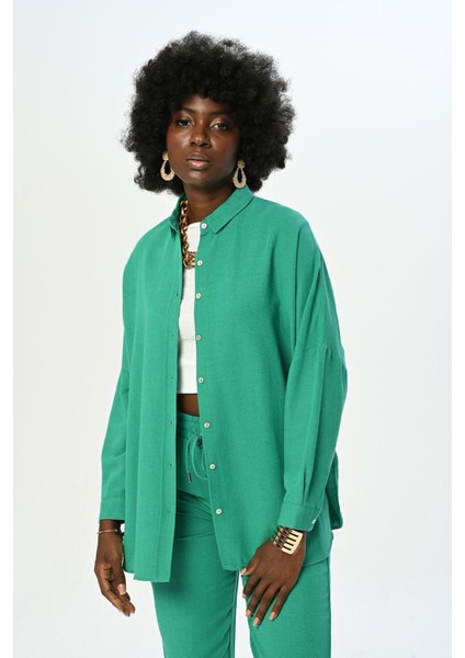 Kadın Düz Renk Oversize Kesim Gömlek