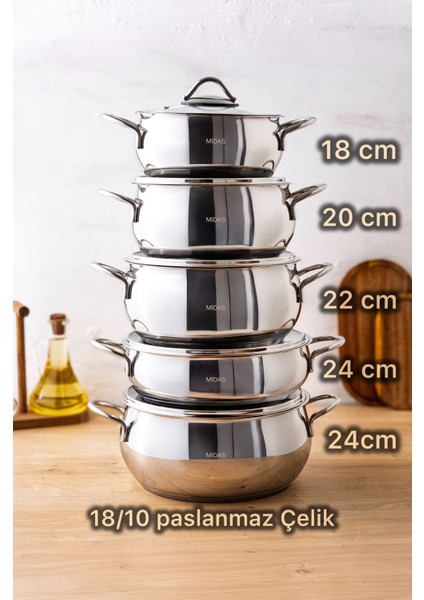Indüksiyon Tabanlı 10 Parça Çelik Tencere Seti