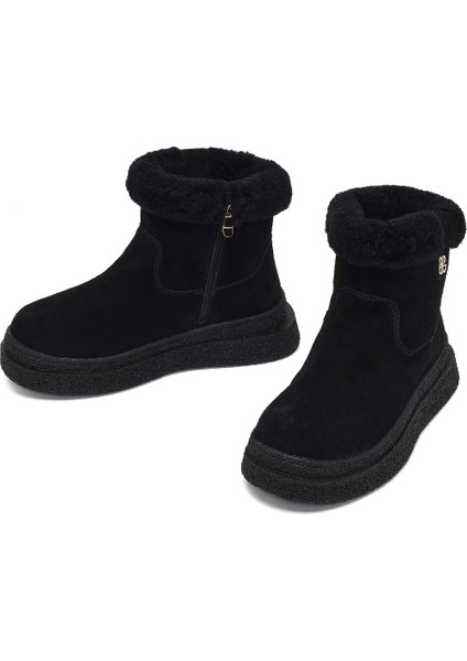 Kadın Siyah Fermuarlı Kalın Tabanlı Süet Deri Teddy Bot 25WFD492510 modelleri