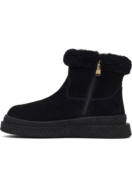 Kadın Siyah Fermuarlı Kalın Tabanlı Süet Deri Teddy Bot 25WFD492510 fırsatları