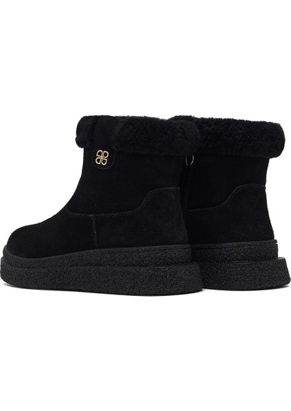 Kadın Siyah Fermuarlı Kalın Tabanlı Süet Deri Teddy Bot 25WFD492510