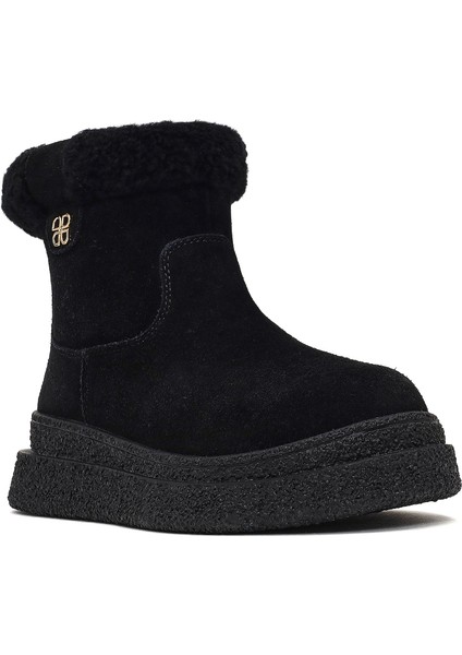 Kadın Siyah Fermuarlı Kalın Tabanlı Süet Deri Teddy Bot 25WFD492510