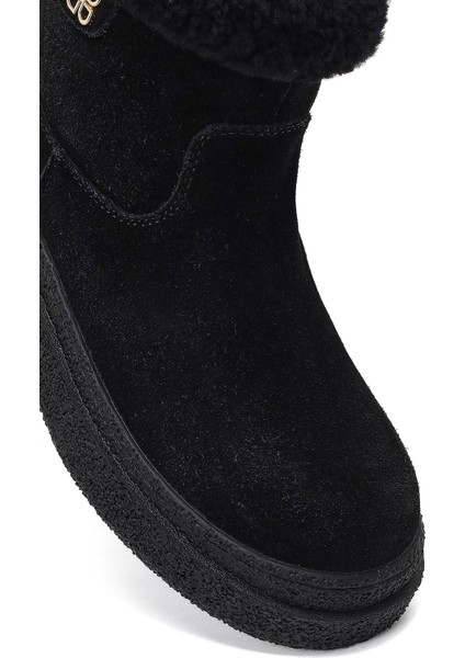 Kadın Siyah Fermuarlı Kalın Tabanlı Süet Deri Teddy Bot 25WFD492510