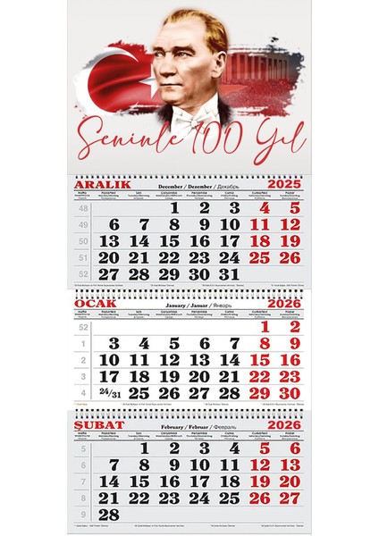 2026 Yılı Gemici Takvimi-Seninle 100 Yıl -Atatürk