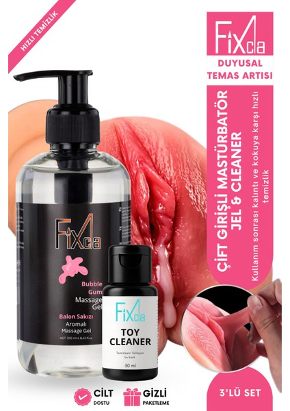 Balon Sakızı Aromalı Kayganlaştırıcı Jel 250 ml + Anal Vajinal Mastürbatör + Toy Cleaner Set