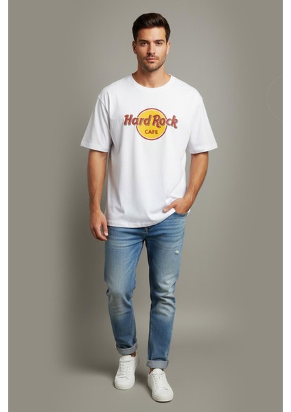 Beyaz Oversize Baskılı Tişört