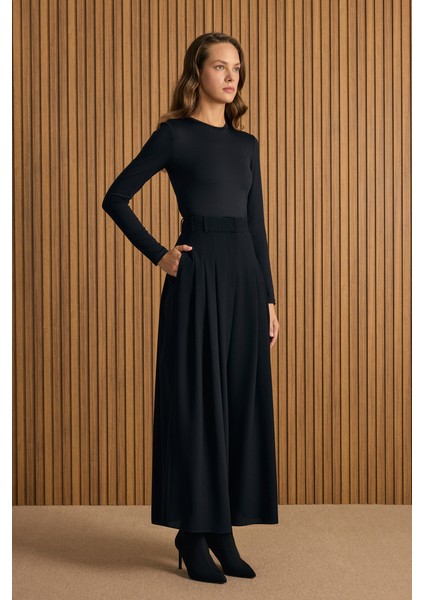 Pileli Crep Pantolon Etek