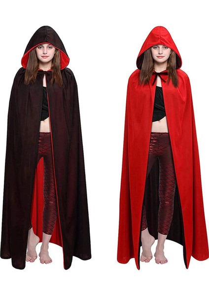 Çift Taraflı Kullanılabilir Siyah Kırmızı Kapişonlu Pelerin 140 cm Yetişkin - Lisinya modelleri