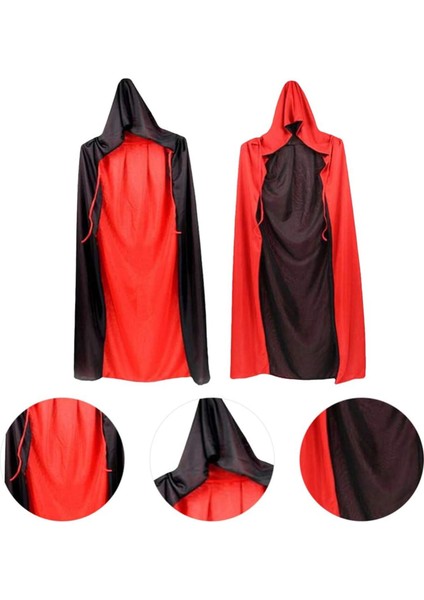 Çift Taraflı Kullanılabilir Siyah Kırmızı Kapişonlu Pelerin 140 cm Yetişkin - Lisinya fırsatları