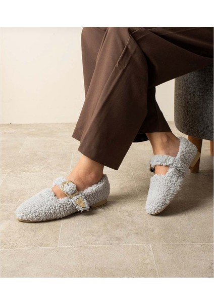 Kadın Tokalı Kışlık Babet Ev ve Dış Mekan Ayakkabısı - Gri - 38 fırsatları