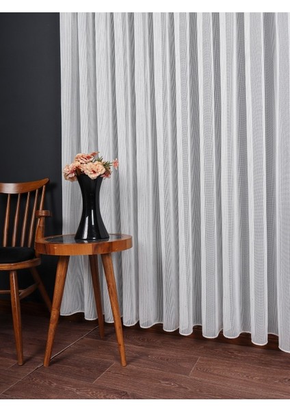 Yumuşak Dokulu Gümüş Damlacık Desenli File Tül Perde Ütü Istemez (1/3 Sık Pile) fırsatları